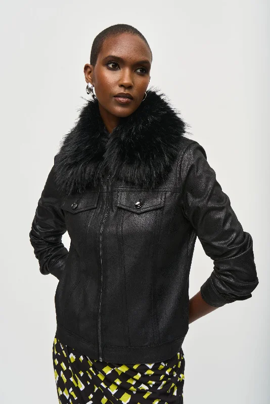 Joseph Ribkoff Black Faux Fur Collar Zip-Up Faux Suede Jacket 243907 Mesh Jacket Canvas Jacket Denim Jacket Joseph Ribkoff Black Faux Fur Collar Zip-Up Faux Suede Jacket 243907 Mesh Jacket Canvas Jacket Denim Jacket