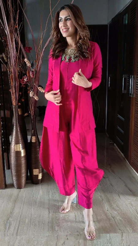 Beetroot Pink Jumpsuit with Jacket Anorak Shell Jacket Lightweight Jacket