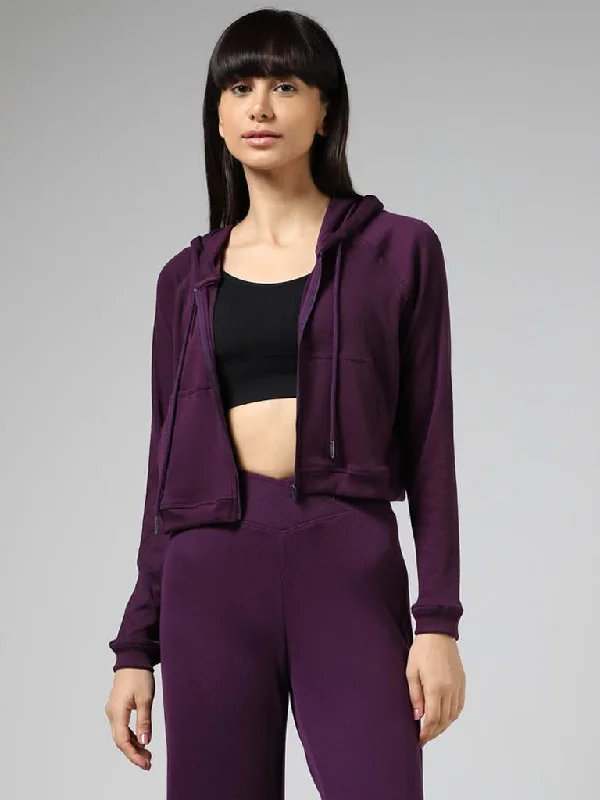 Superstar Dark Purple Fluted Hoodie Jacket Front Pockets Side Pockets Patch Pockets
