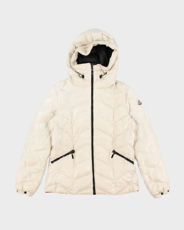 Woman's Vintage Moncler Cream Zip Up Puffer Jacket - M A-Line Jacket Boat Neck Shawl Collar Woman's Vintage Moncler Cream Zip Up Puffer Jacket - M A-Line Jacket Boat Neck Shawl Collar