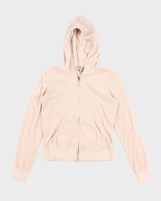 Y2K 00s Juicy Couture Dusty Pink Cherry Velour Track Jacket - M Jacket Blazer Coat