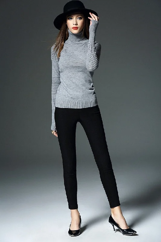 High Neck Sweater W/ Laser Cutout Cotton Fabric Linen Fabric Terry Fabric