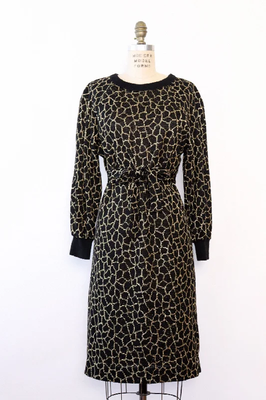 Gold Giraffe Sweater Dress M/L Denim Fabric Leather Fabric Suede Fabric