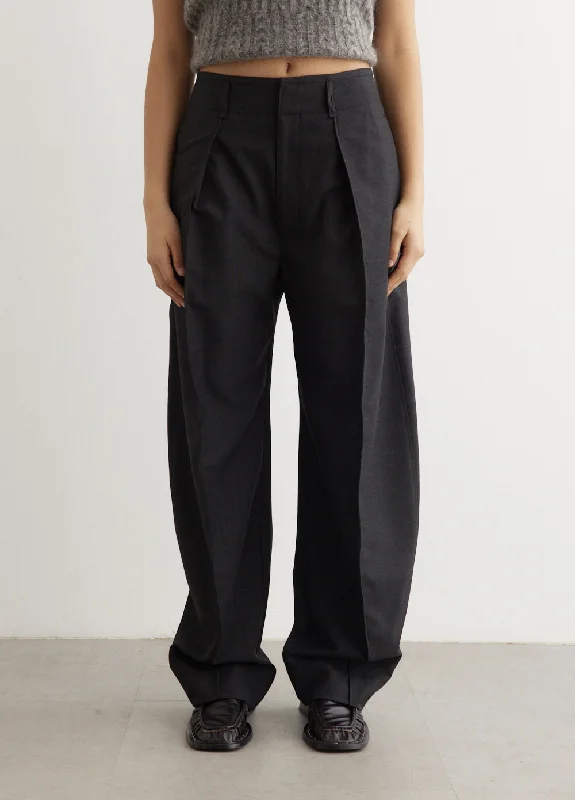 Curved Volume Tailored Pants Chic Wool Trousers