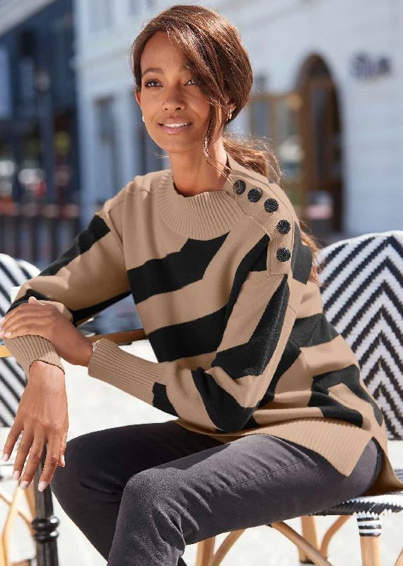 Abstract Graphic Sweater - Black & Off White Terry Terry Cloth Terry Knit