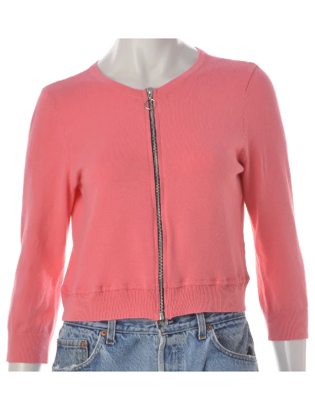 Label Zip Through Crop Sweater Seamless Knitted Crochet