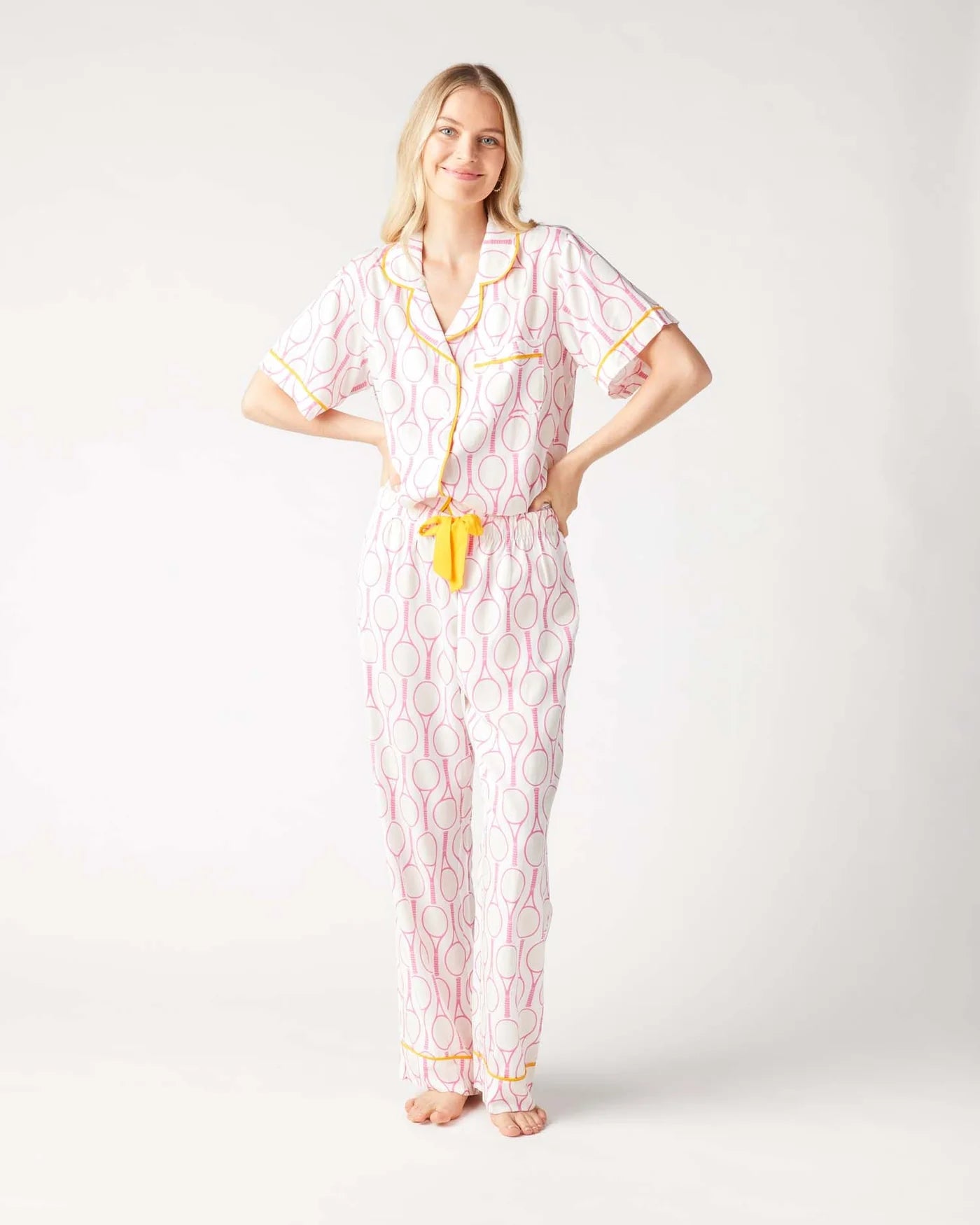 Ladies Katie Kime Tennis Time Pajama Pants Set High-Waist Yoga Pants