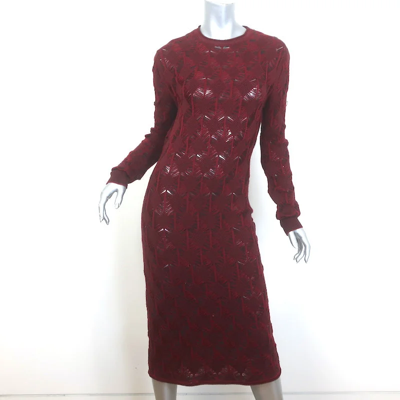 Thakoon Long Sleeve Midi Sweater Dress Burgundy Wool Knit Size Medium Handmade Hand-knitted Hand-woven Thakoon Long Sleeve Midi Sweater Dress Burgundy Wool Knit Size Medium Handmade Hand-knitted Hand-woven