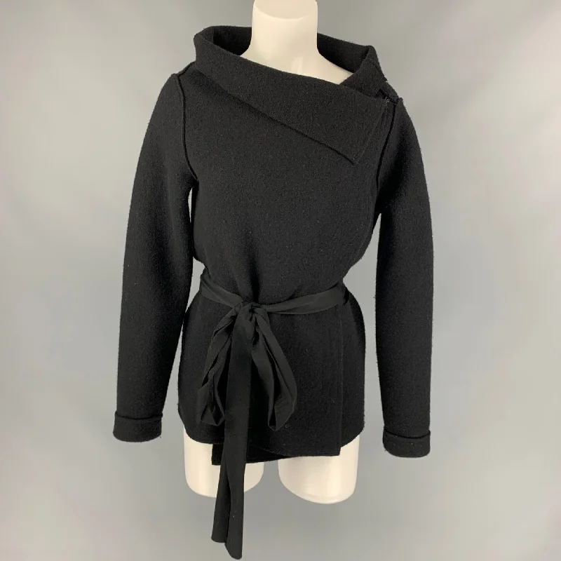 LANVIN 2009 Size S Black Wool Wrap Jacket Zip Front Button Front Snap Front