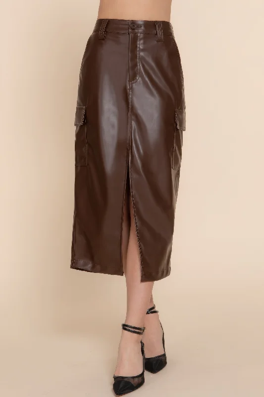 Faux Leather Midi Cargo Skirt pleated skirt texture