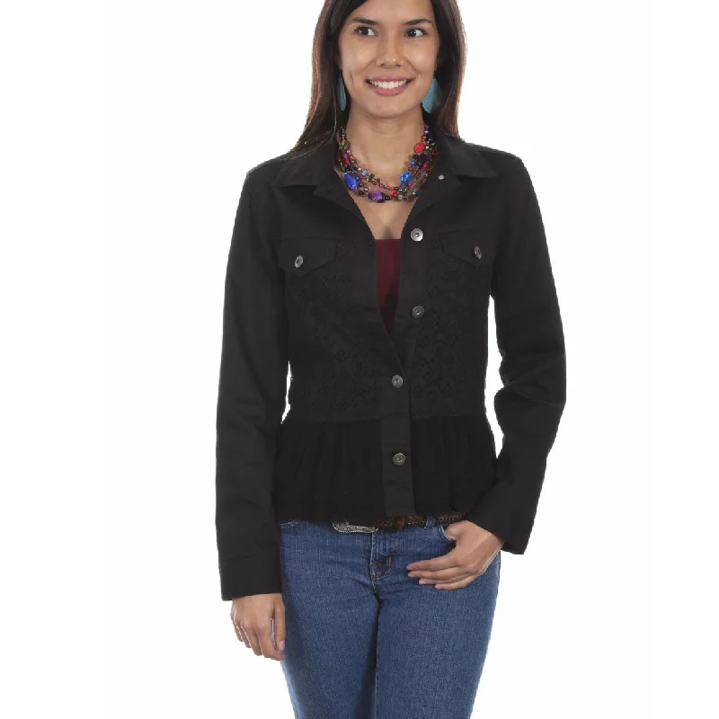 scully black denim lace jacket Zippered Front Buttoned Front Snap Front