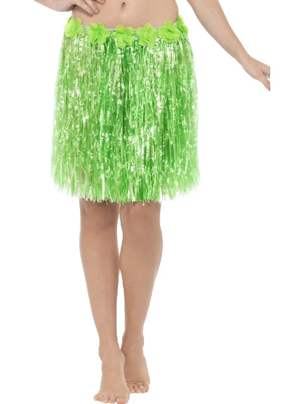 Hawaiian Hula Skirt with Flowers Green Tropical Costume athletic skirt fit
