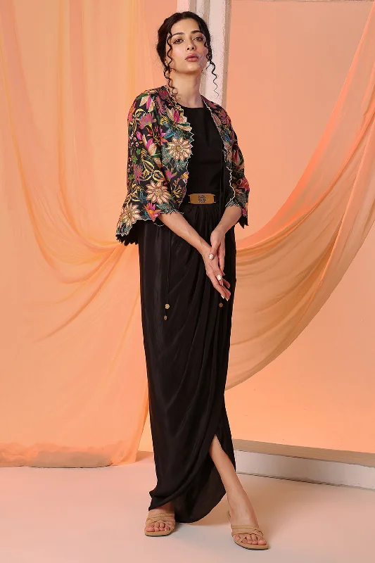 Black aarani embellished drape dress and jacket Rayon Jacket Velvet Jacket Corduroy Jacket Black aarani embellished drape dress and jacket Rayon Jacket Velvet Jacket Corduroy Jacket