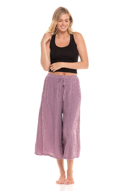 Thai Cotton Drawstring Flood Pants - Lavender Soft Sweatpants Style