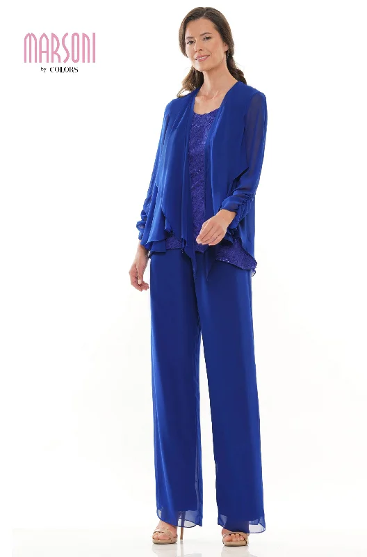 Clearance Sale Marsoni by Colors -M303 Chiffon Jacket and Pants Suit Elegant Wool Trousers