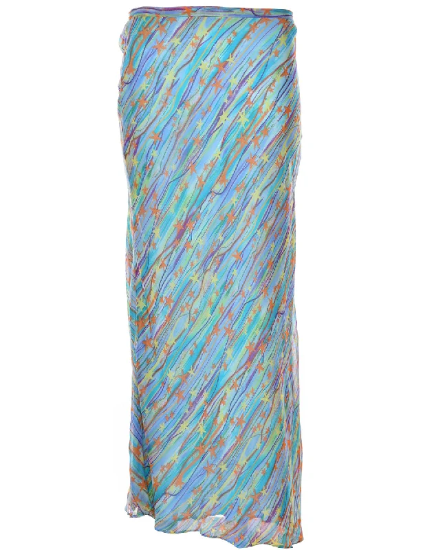 Silk Novelty Print Skirt - M silk skirt sleek