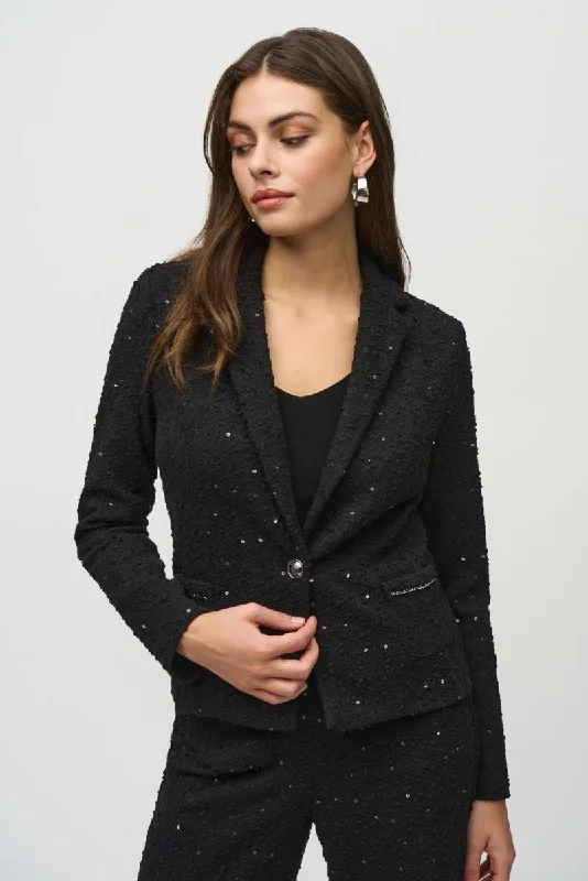Joseph Ribkoff Black Sequined Bouclé Blazer Jacket 244203 Chenille Fabric Brocade Fabric Lace Fabric