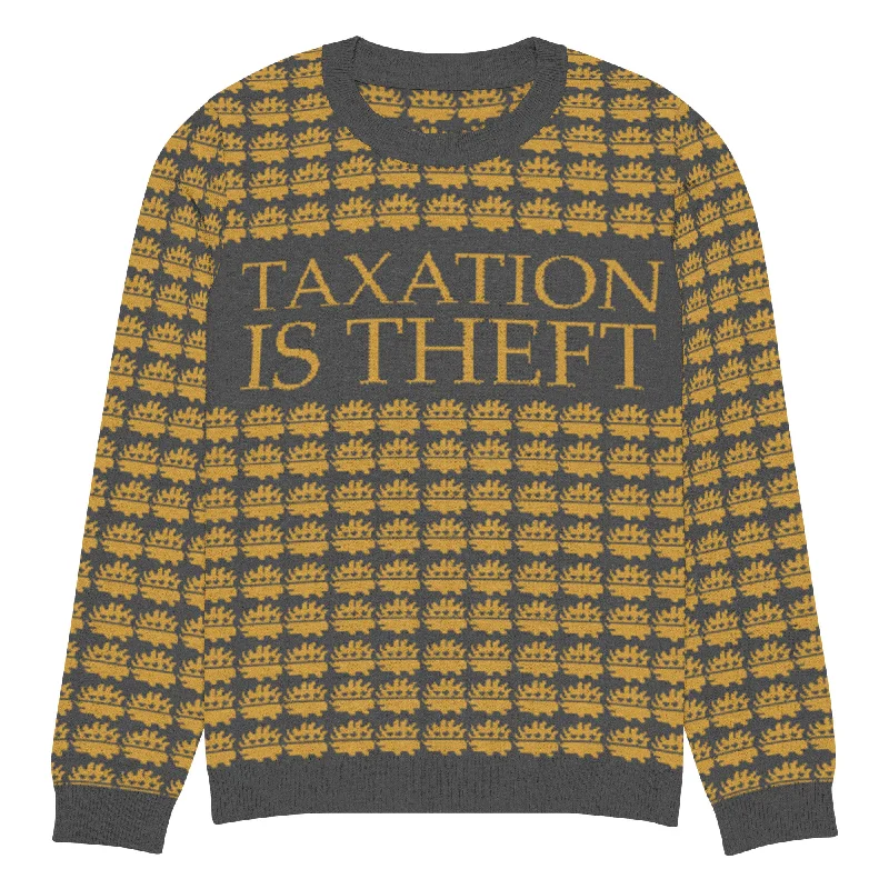 Taxation is Theft Porcupine Knitted Ugly Christmas sweater Houndstooth Herringbone Solid