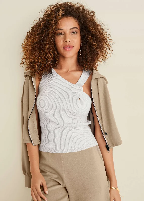 Twist Detail Sweater Tank - Off White Real Fur Shearling Chenille