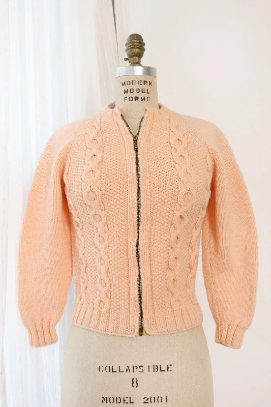 Handmade Blush Zip Sweater XS-M Velvet Chenille Corduroy
