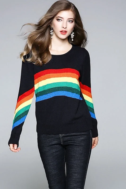 Rainbow Sweater W/ Silver Thread Zippered Front Buttoned Front Snap Front