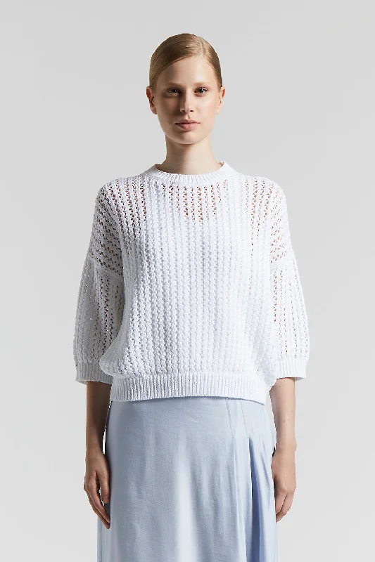 Pure cotton oversize sweater with sequins Embroidered Appliqued Beaded