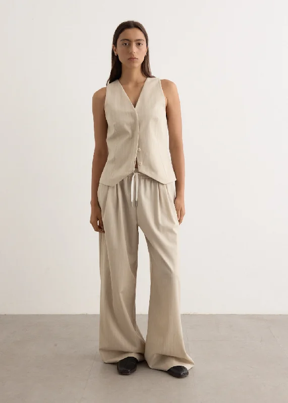 Pinstripe Wool Drawstring Pants Casual Lounge Pants