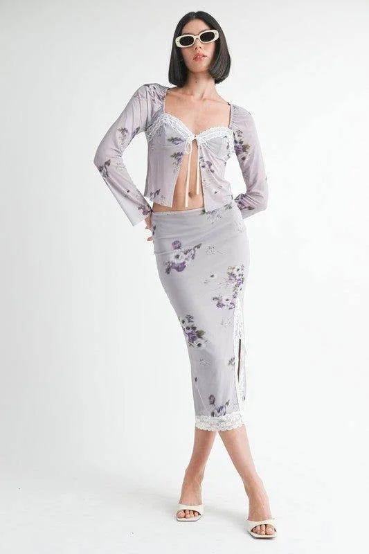 Emory Park Floral Midi Skirt With Lace Trim silk skirt sleek