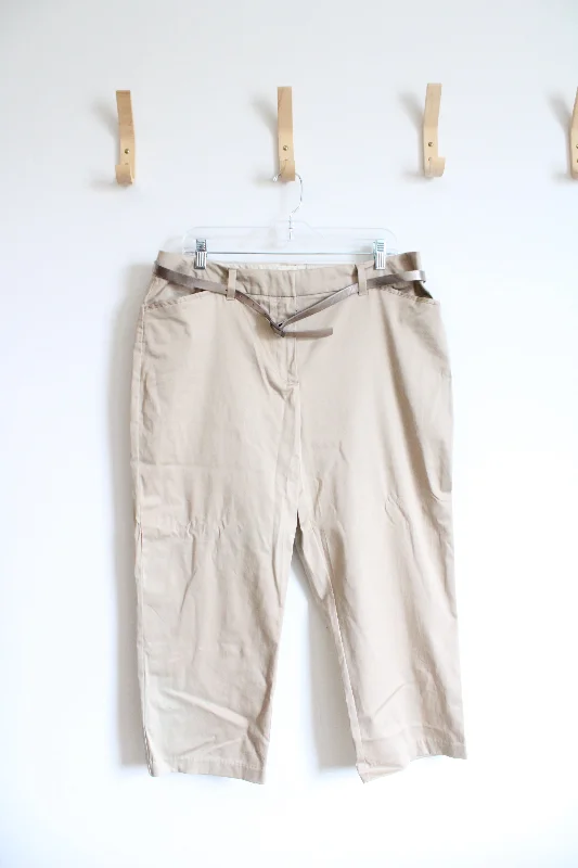 NEW Covington Tan Khaki Belted Capri Pants | 12 Sleek Black Pants