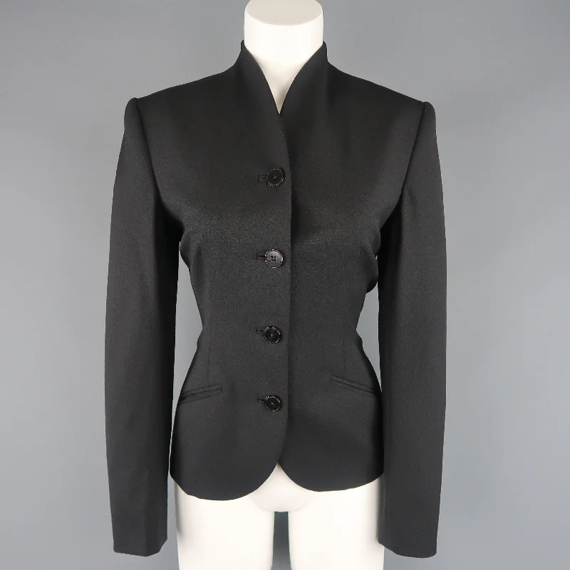 RALPH LAUREN Size 6 Black Wool Stand Up Collar Jacket Chenille Fabric Brocade Fabric Lace Fabric