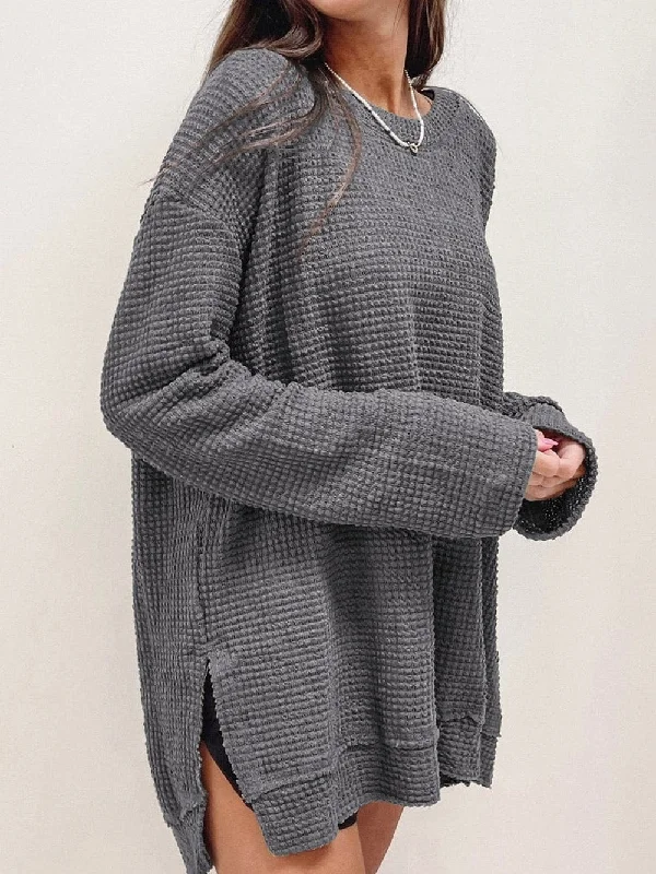 Women's Waffle Knit Mock Neck Sweater Terry Blend Velvet Blend Canvas Blend