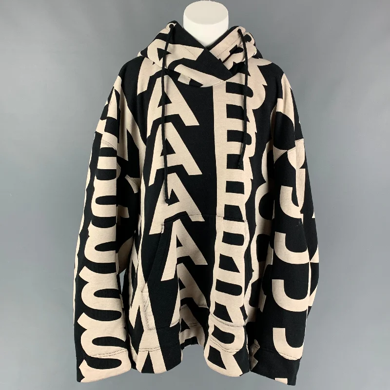 MARC JACOBS Size XS Black Cream Cotton Logo Hooded Jacket Front Pockets Side Pockets Patch Pockets MARC JACOBS Size XS Black Cream Cotton Logo Hooded Jacket Front Pockets Side Pockets Patch Pockets