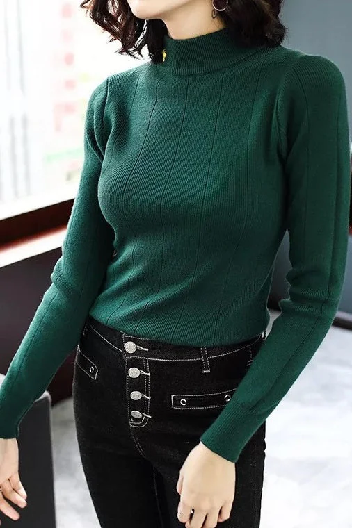 Stand Collar Rabbit Hair Sweater Ribbed Striped Patterned