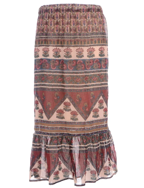 Reworked Gathered Hem Hippie Skirt silk skirt sleek