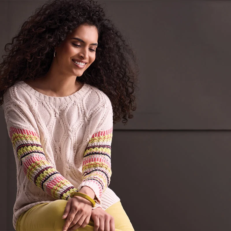 Tribal Clothing Co Intarsia Long Sleeve Moonstone Crew Neck Sweater Welt Pockets Slit Pockets Flap Pockets