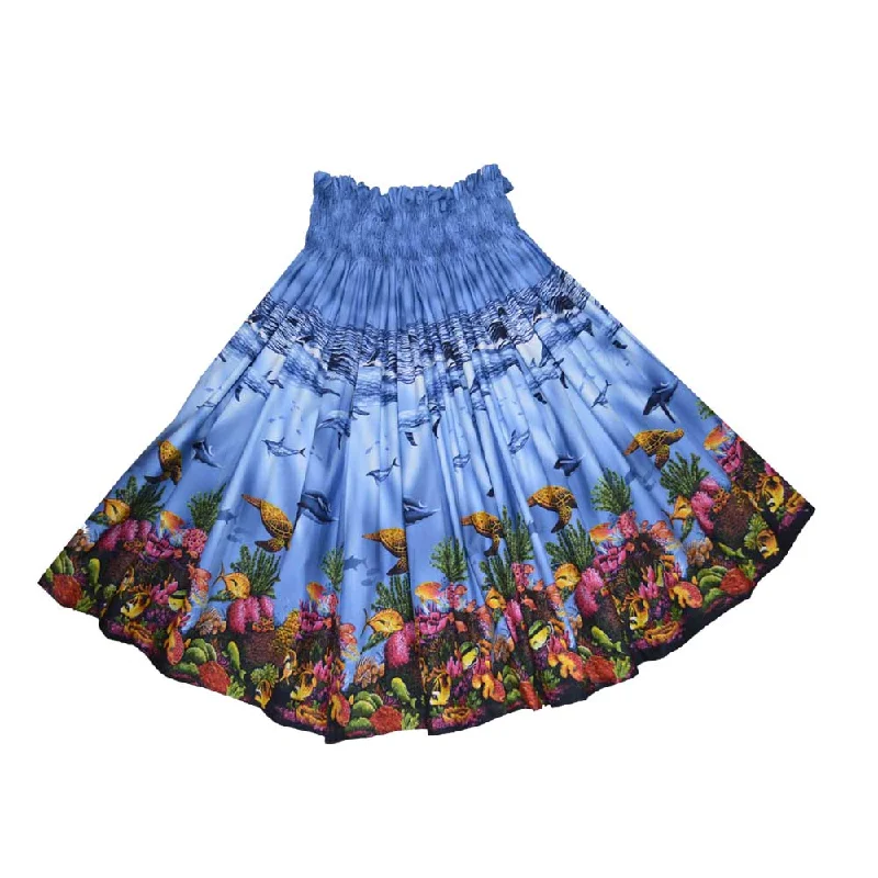 Blue Hula Skirt Made in Hawaii in Whale On Sea Life denim skirt fashionable