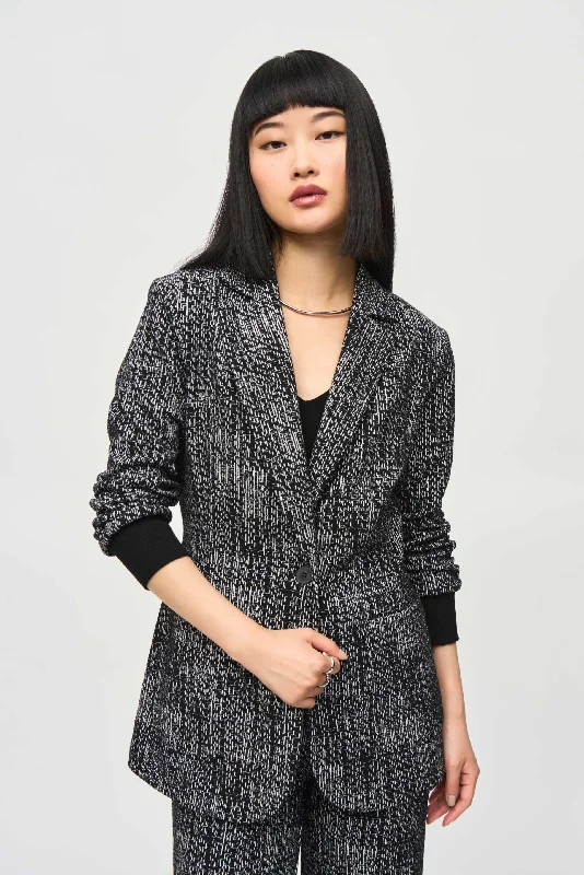 Joseph Ribkoff Black/Off-White 3/4 Sleeve Tweed Blazer Jacket 243053 Faux Fur Fabric Real Fur Fabric Shearling Fabric