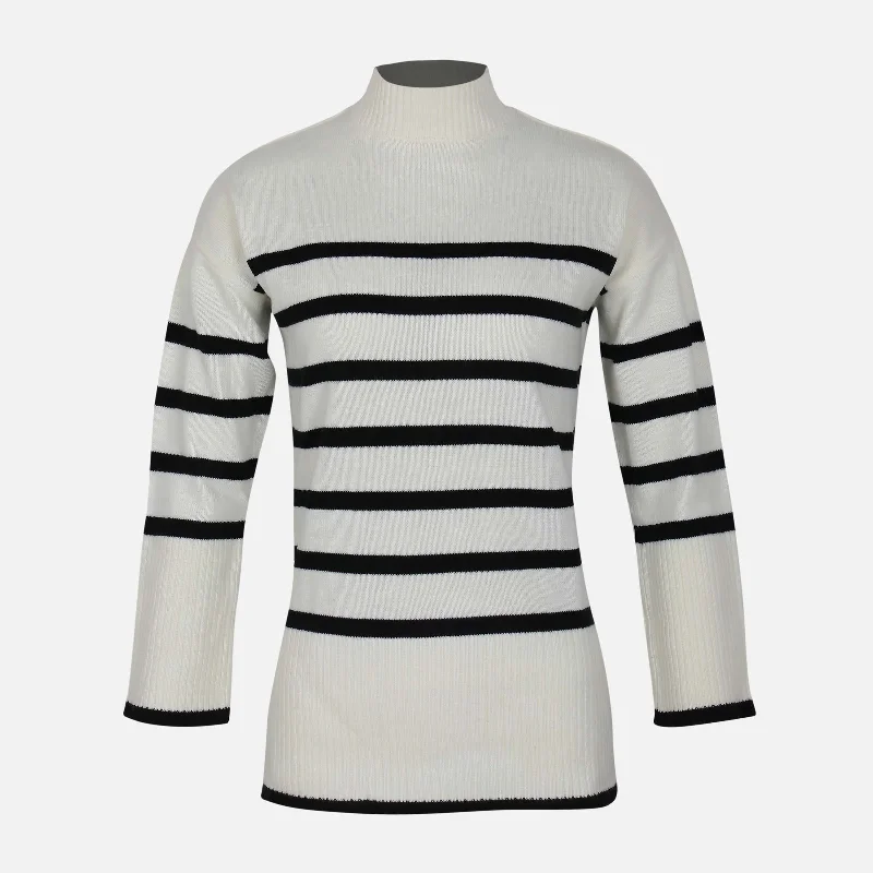 WOMEN STRIPED LONG SWEATER Transparent Opaque Sheer