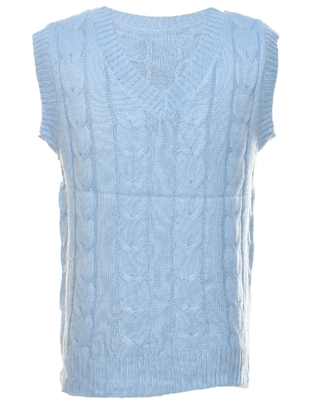 Sweater Light Blue Vest - L Beaded Sweater Sequined Faux Fur