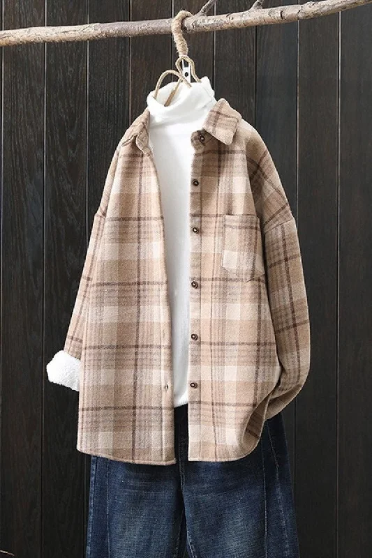 MID LENGTH FLEECE INNER WARM PLAID SHIRT JACKET Herringbone Jacket Checkered Jacket Solid Jacket MID LENGTH FLEECE INNER WARM PLAID SHIRT JACKET Herringbone Jacket Checkered Jacket Solid Jacket