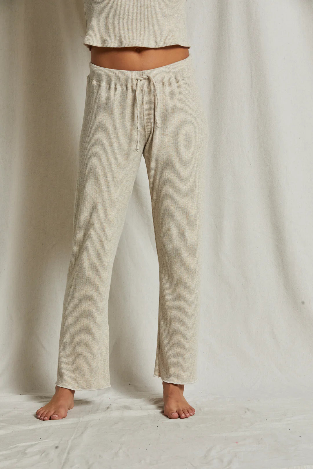 Perfect White Tee - Leann Sweater Rib Jogger (heather oatmeal) Elasticated Padded Insulated