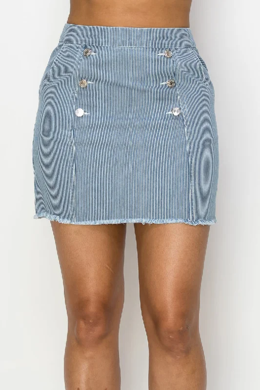 Button Frayed Denim Mini Skirt - Ships from The USA linen skirt natural