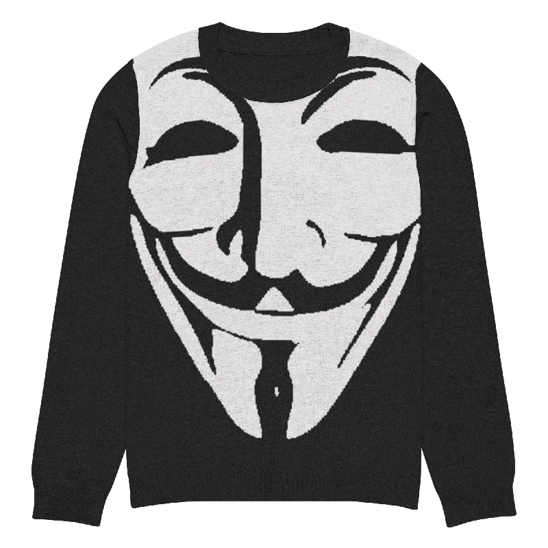 Guy Fawkes Knitted crew neck sweater Tailored Straight A-Line