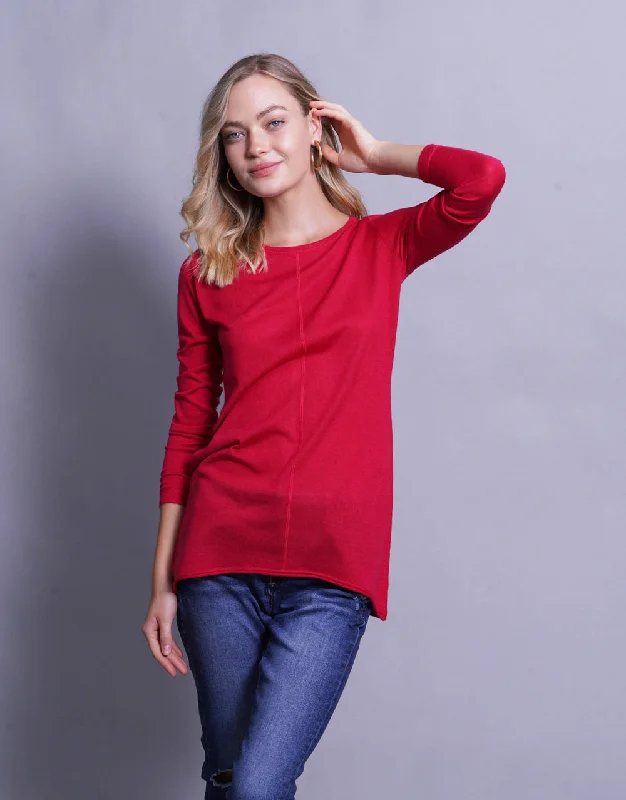 Ultrafine Long Sweater in Begonia Fitted Loose Oversized