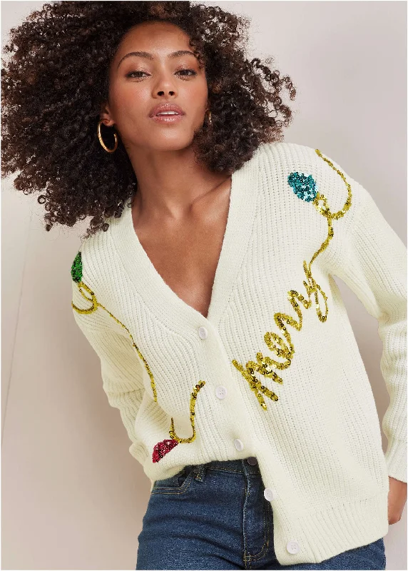 Merry Sequined Sweater - Off White Polka Dot Checkered Tartan