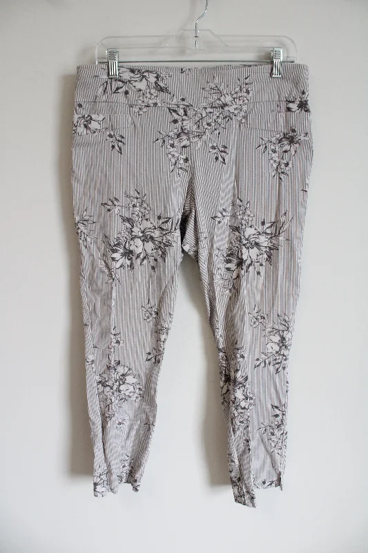 Joe B. Gray White Striped Floral Stretch Pant | XL Slim-Fit Khaki Pants