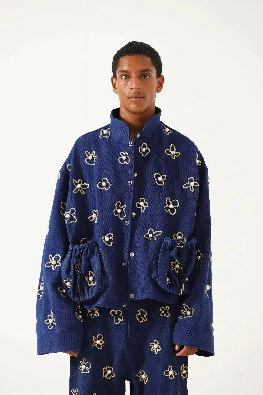 HAND EMBELISHED POTLI DENIM JACKET Rayon Fabric Velvet Fabric Corduroy Fabric