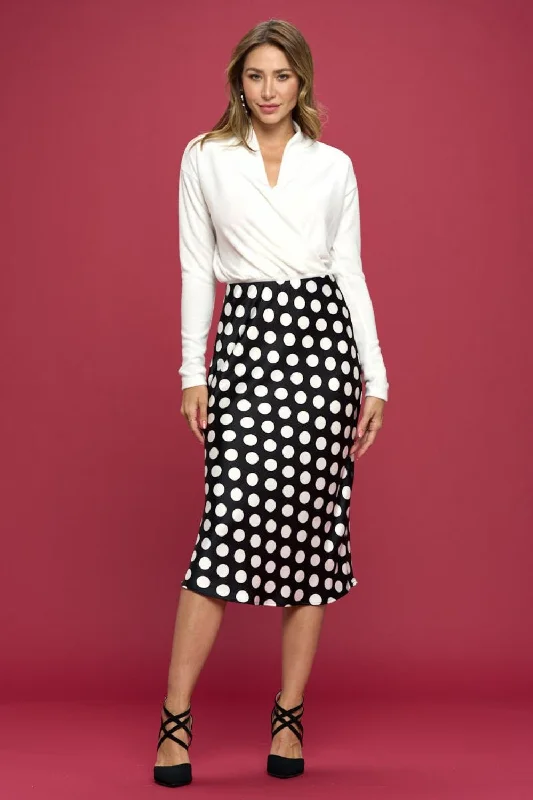 RENEE C Polka Dot Satin Midi Skirt linen skirt relaxed