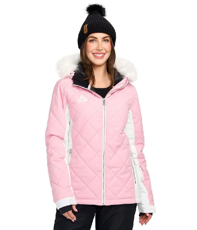Women's Powder Pink Ski Jacket Ribbed Jacket Pleated Jacket Ruffled Jacket