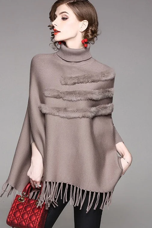 Dolman Sleeve Sweater W/ Fringe Cable Knit Ribbed Knit Lace Knit
